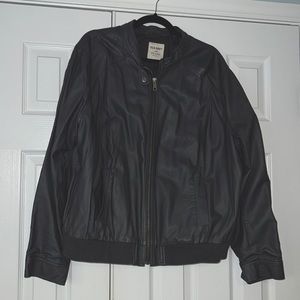 Gray faux leather bomber jacket